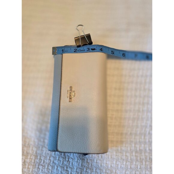Coach Pebbled Leather Trifold Wallet Ivory & Light Blue Snap Closure - Picture 6 of 7